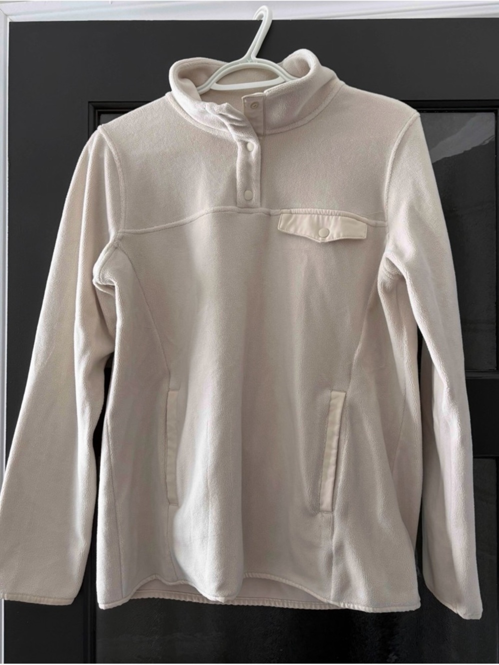 Light Beige Pullover Fleece Snap-Front Top